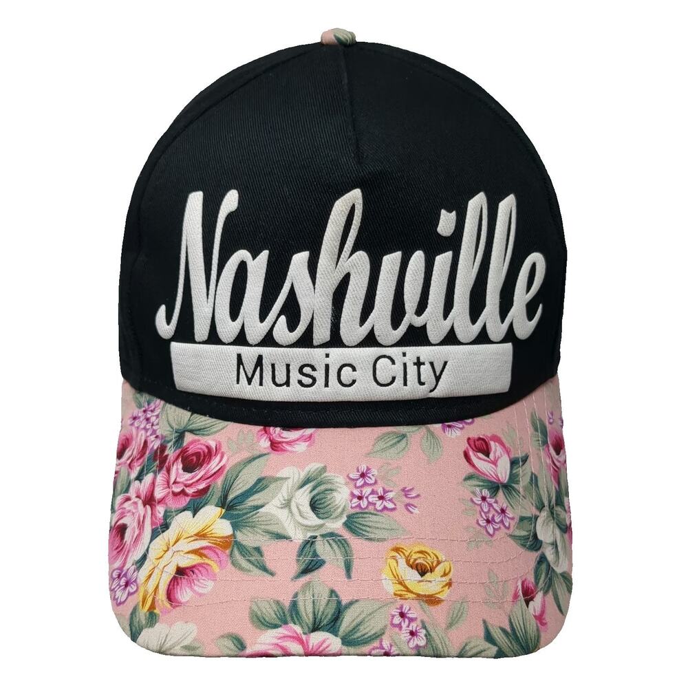 Robin Ruth 5 Panel Hat Black Pink Floral Nashville Music City One Size Strapback